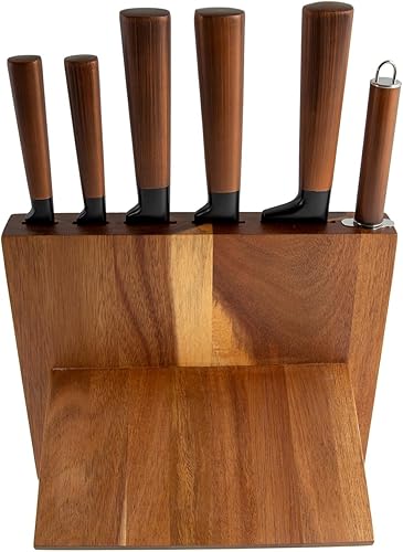 Miniatura 8 de KAV - Juego de cuchillos con bloque, 7 cuchillos de cocina y varilla de afilar, juego de cuchillos de acero inoxidable en negro mate de alto