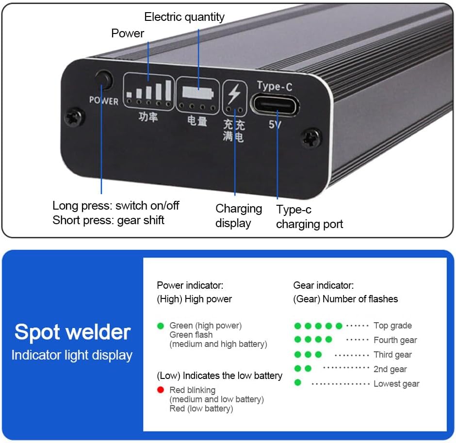 Battery Spot Welder, Handheld Spot Welder Machine 5 Gears Adjustable, Spot Welding Portable Battery Welder for 18650 Battery, Welding Sheets, Iron, Stainless Steel Sheets