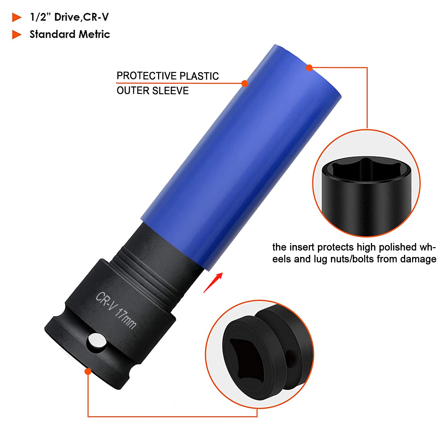 Set Bussole A Impatto 1/2'' - 17/19/21/22mm | Per Dadi Ruota | Rivestimento Antigraffio - Foto 7