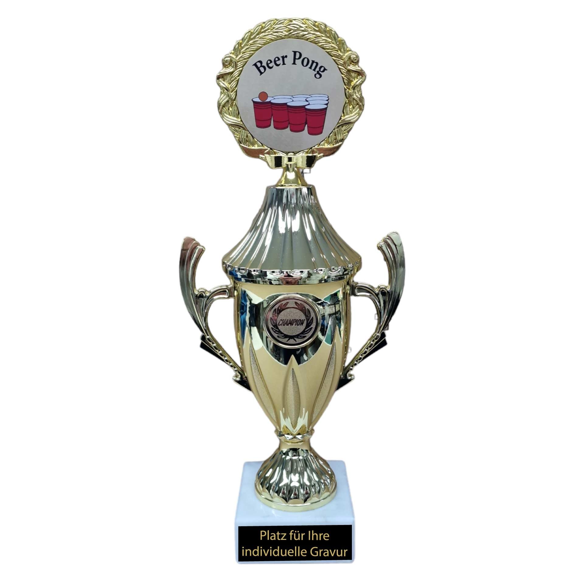 EBERiX Beer Pong Pokal - 15cm Acryl-Trophäe Mit Gravurschild - Perfekt Für Partys & Turniere