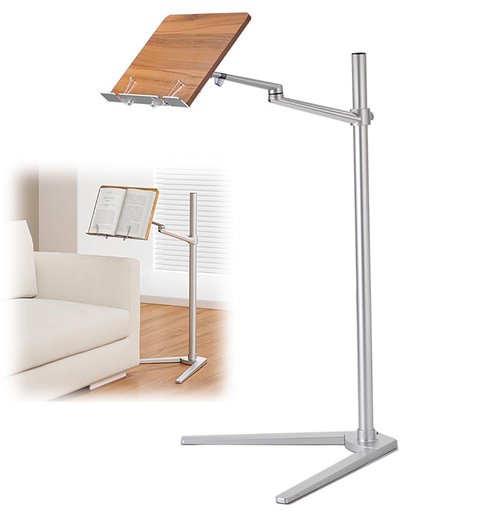 Soporte De Suelo Para Lectura De Libros, Atril De Suelo, Ángulo Ajustable De 180 °, Altura Ajustable, Puede Sujetar Libros Gruesos, Para Libros De Texto, Libros De Música, Tabletas, Recetas De Cocina