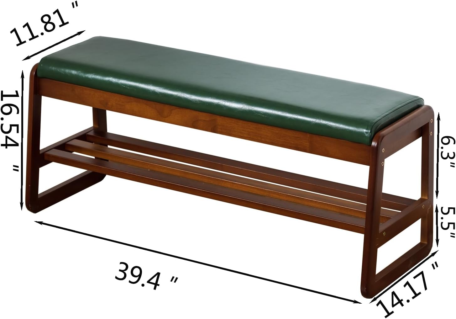 Solid Wood Shoe Bench, 2-Tier Entryway Bench with Cushion and Flip-Open Storage Box, Mid-Century Modern Shoe Bench Rack for Hallway, Mudroom(Green, 39.4'')