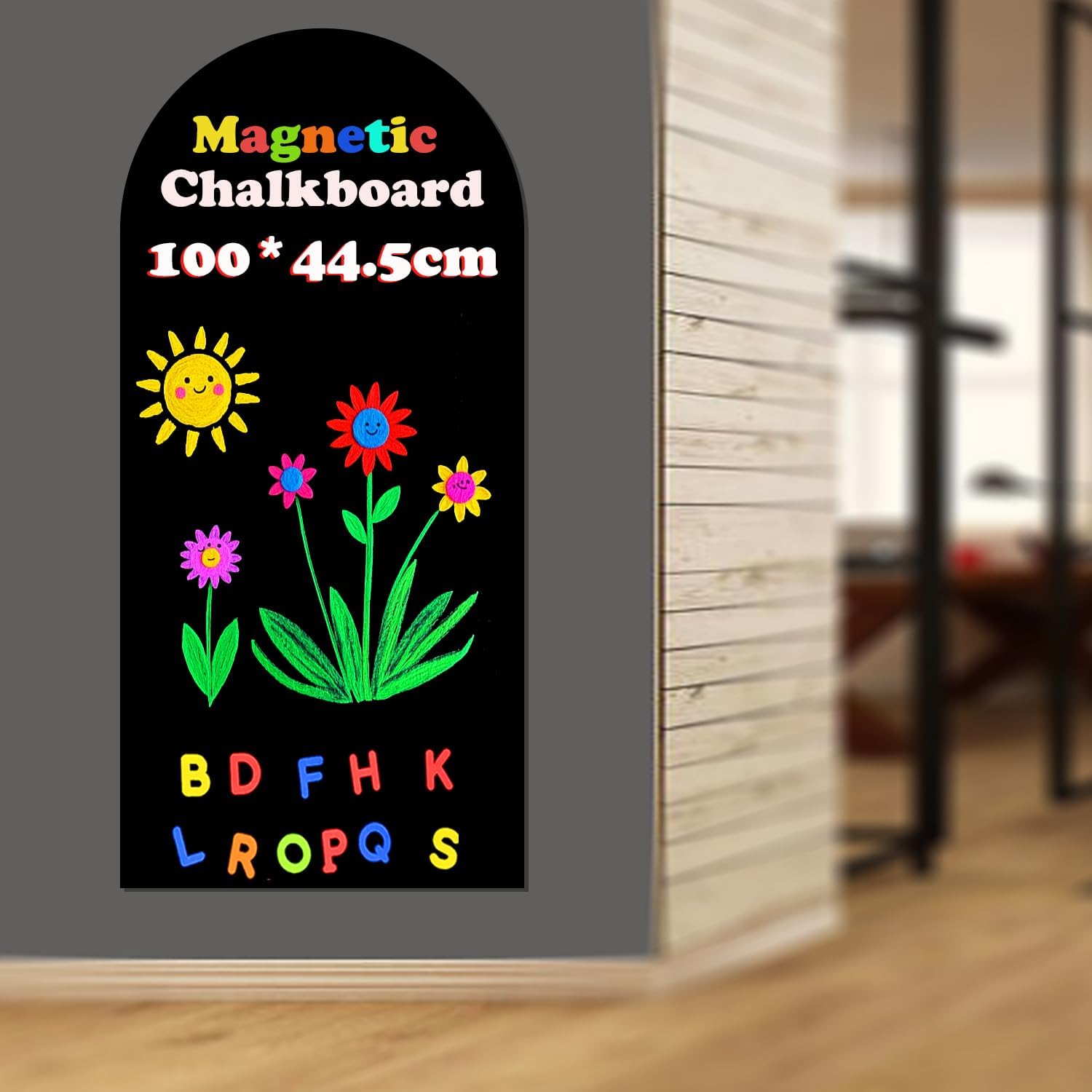 Magnetic Chalkboard Wall Arch Decal 39.3"x17.5" Contact Paper Peel and Stick for Walls Self Adhesive Magnetic Wall Board Sticker with 36 Magnet Letters Black Chalk Board Wallpaper Roll
