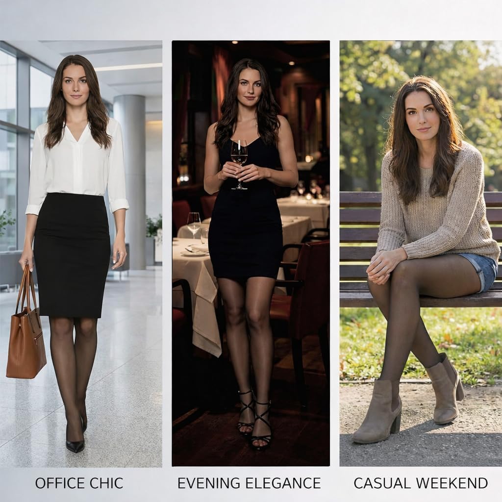 20D Black Sheer Tights for Women Control Top Pantyhose Not Rip with Reinforced Toes - Image 8