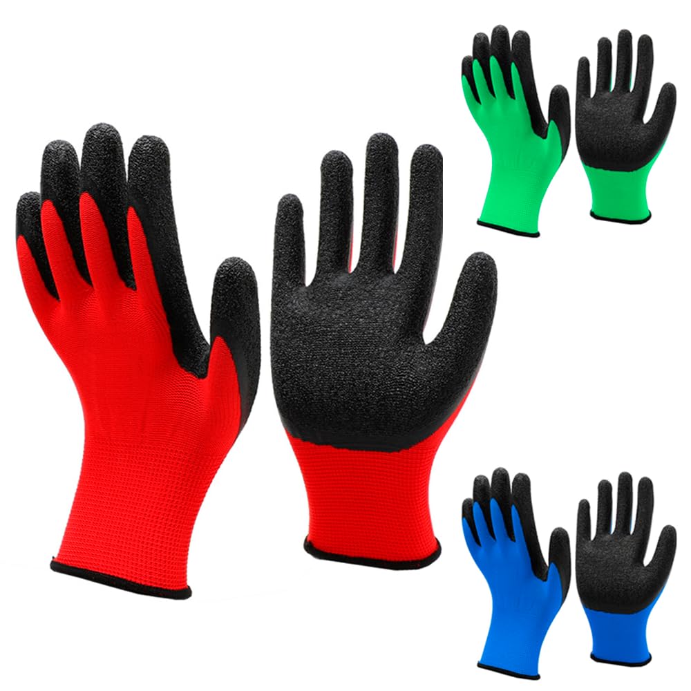 Ram® Gardening Gloves Non-Slip Latex Garden Lawn Gloves Cleaning Fishing Work Gloves 3 Pairs
