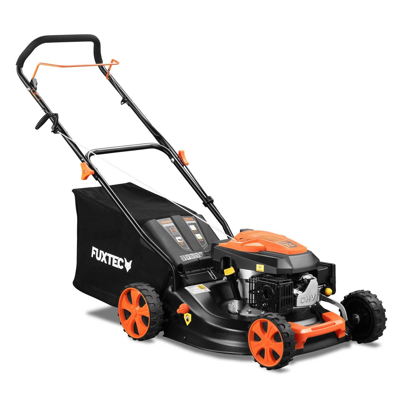 Kosiarka spalinowa FUXTEC 3w1 FX-RM4646ECO, 3,5 KM / 2,6 kW, szer. koszenia 46 cm, 7 poziomów (25–75 mm), 4-suwowa, kosz 50 l, mulczowanie i zlacze czyszczace