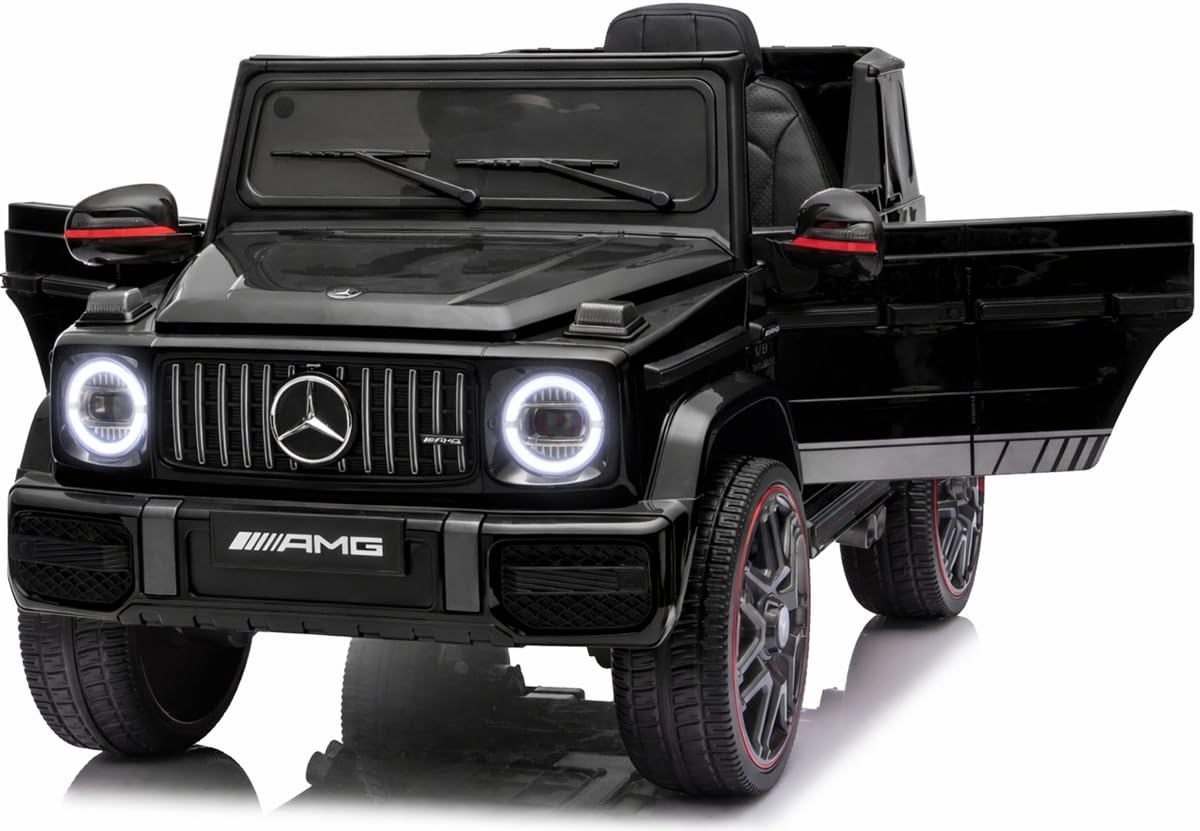 Playhouse Kinder Elektroauto Mercedes G63 AMG 4x4 180 Watt, 12V 9ah !!, Ledersitz, Bluetooth, 4 Motoren, Eva Räder, Fernbedienung 2.4G, Kinderauto Kinderfahrzeug (Schwarz)