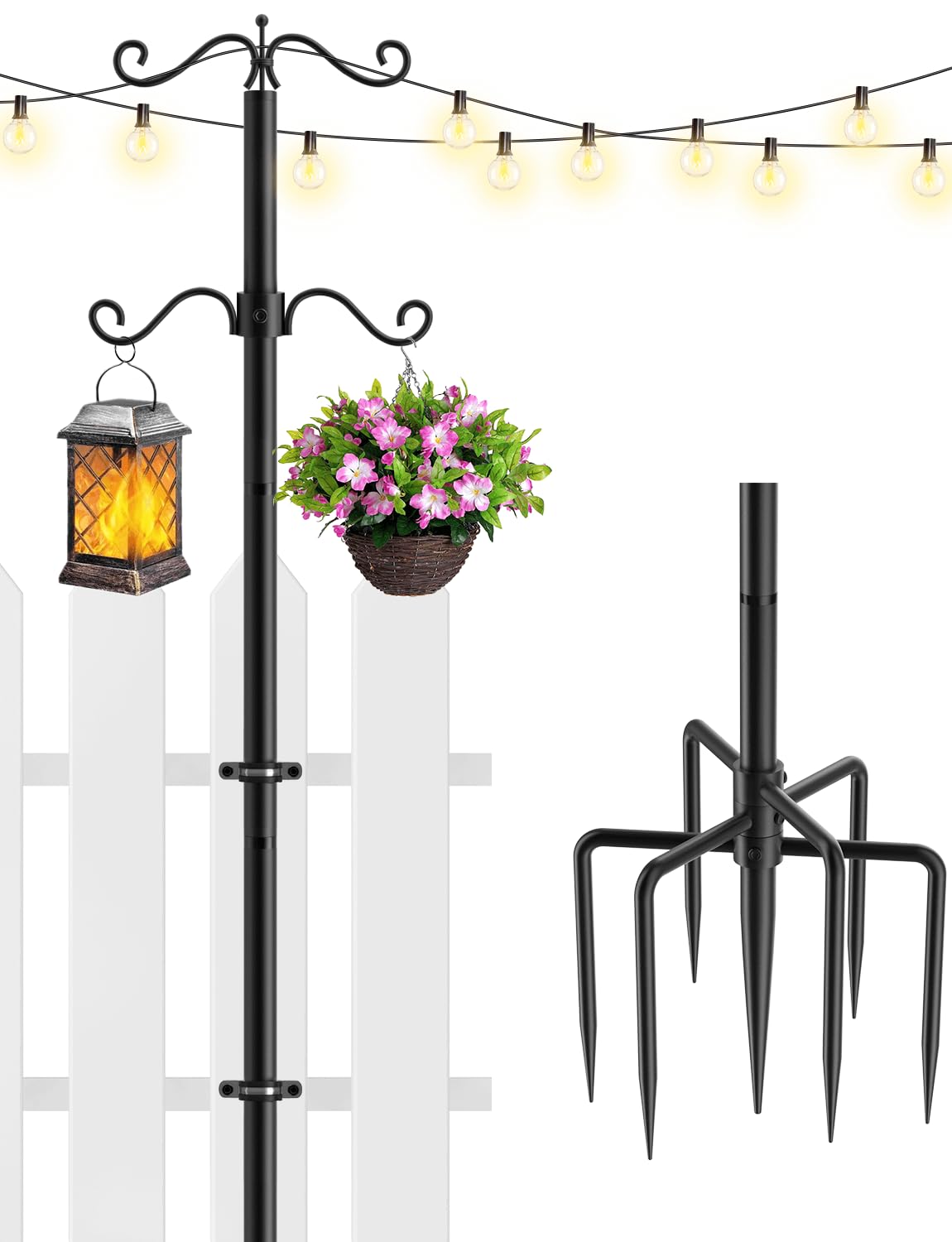 Helhom String Light Poles - 2 Pack Poles for Outdoor Adjustable String Lights 9ft Patio Lighting Stands Perfect for Backyard Deck Parties Wedding