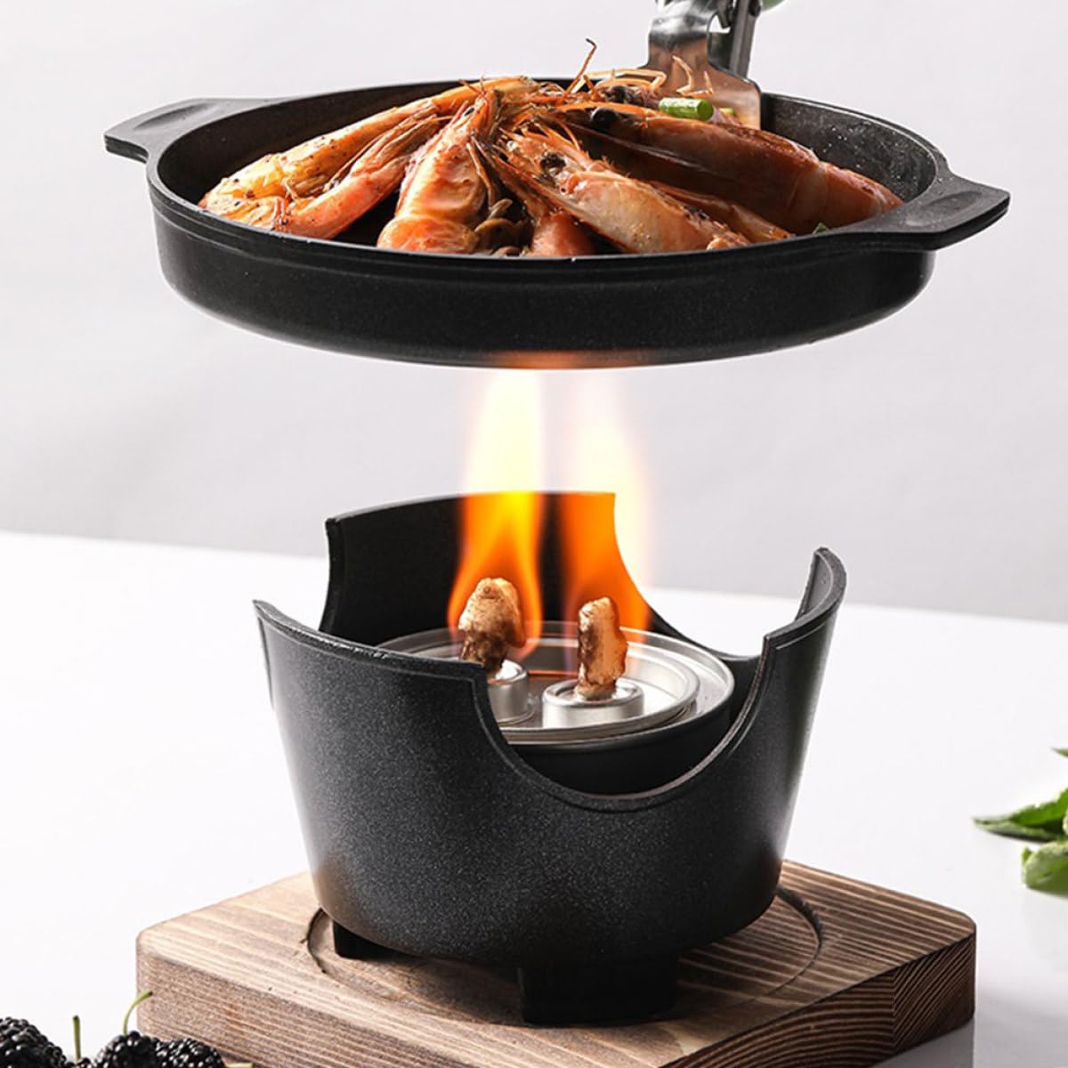 Horno Pequeño para Barbacoa de Interior de Aluminio, Parrilla de Carbón Portátil, Mini Barbacoa sin Humo Triángulo y Tabla de Madera, Utensilio Práctico para Camping y Cocina