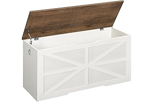 Walnut and White Farmhouse Storage Chest: 39.4" Spacious Storage Solution with Safety Hinge