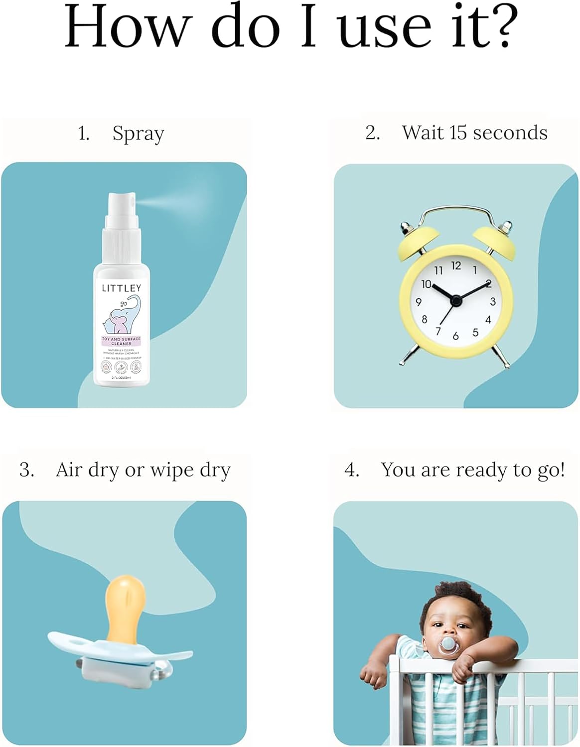 Littley Toy & Surface Cleaner | Alcohol-Free HOCl Spray for Baby Toys & High-Touch Surfaces | Fragrance-Free Formula | Gentle Cleaning for Everyday Messes | 2 oz