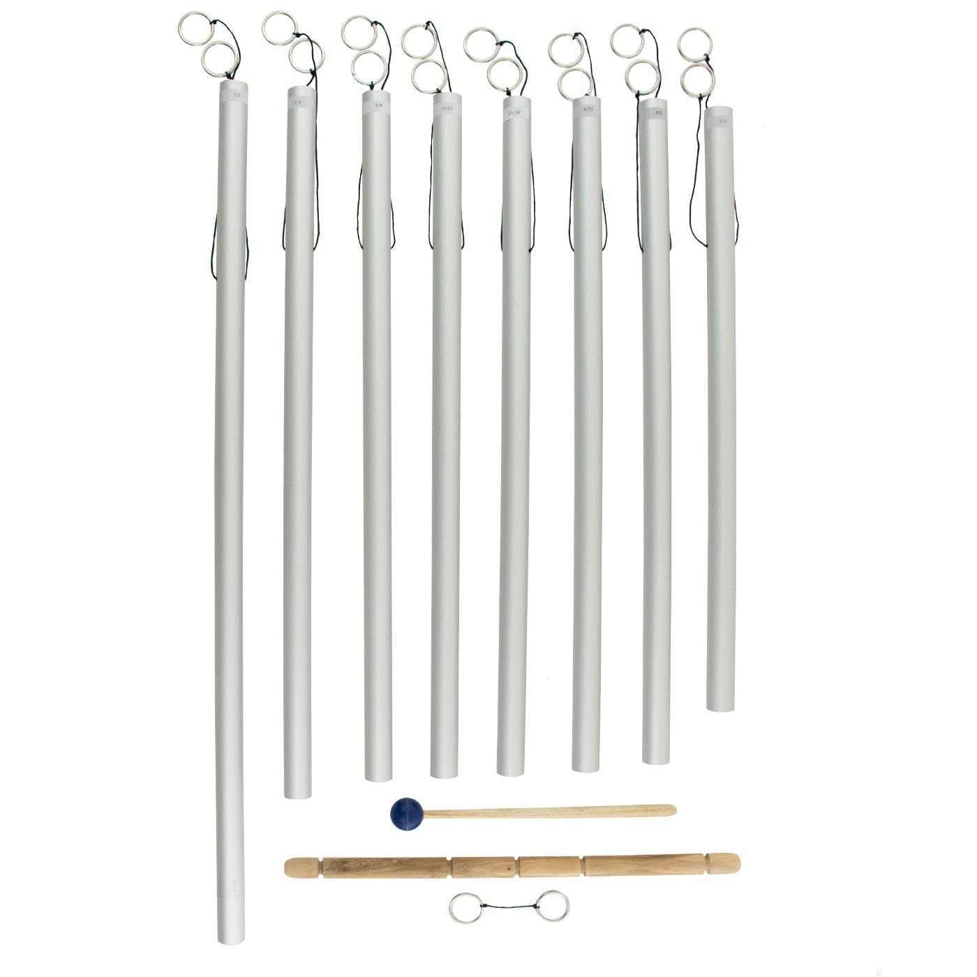 Set of 8 Fibonacci Tuned Healing Chimes - Includes 8 Chimes, Hanger, & Mallet/Designed & Tuned According to the Fibonacci Sequence