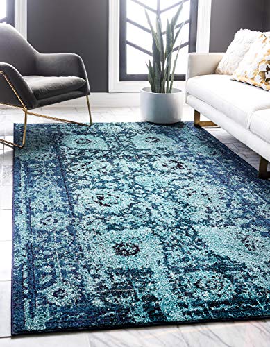 Unique Loom Medici Collection Vintage Botanical Traditional Blue Area Rug