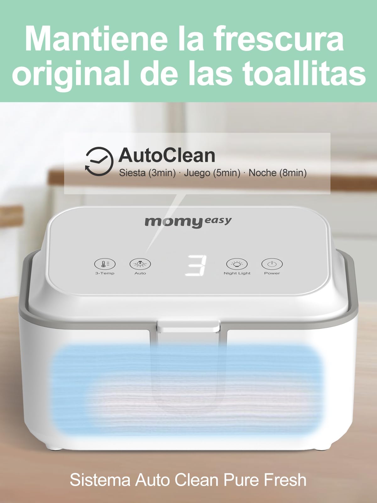 MOMYEASY Chauffe-lingettes pour bébé, distributeur de lingettes de grande capacité avec 3 modes de température, chauffe-couches chauffant uniforme avec veilleuse pour bébés/adultes
