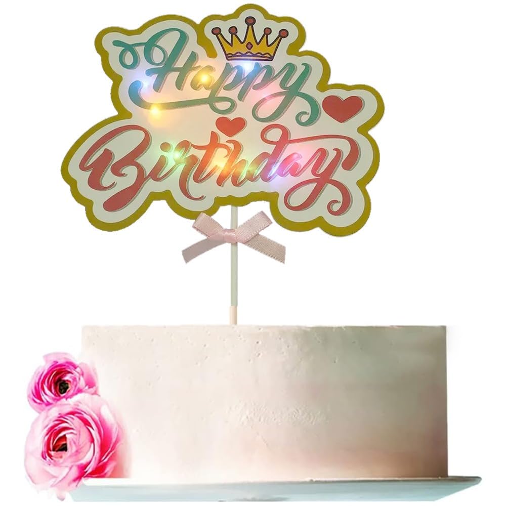 Pop The Party Happy Birthday Cake Topper, Light Happy Birthday Cake Topper Decoration Suitable For Party Decoration For Birthday