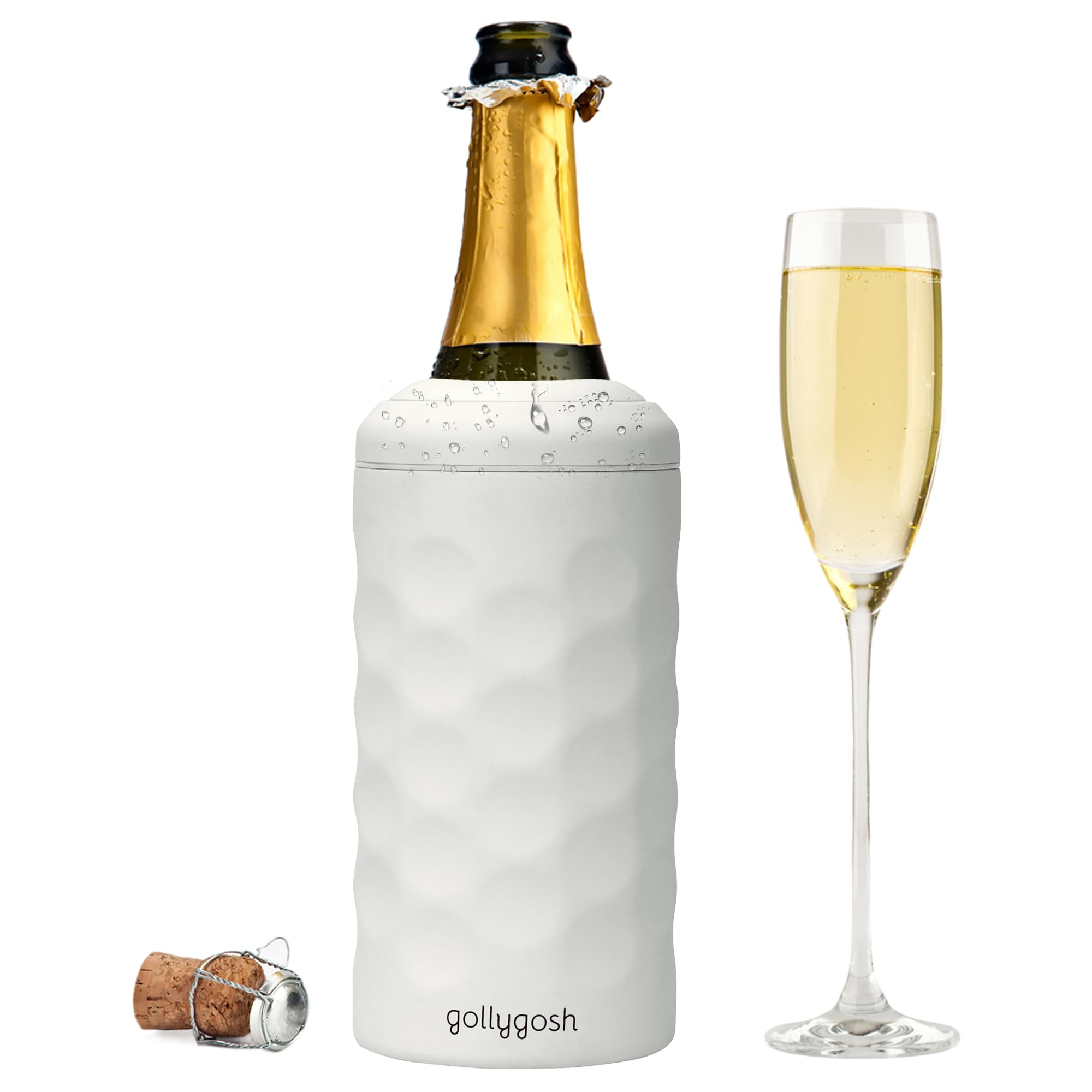 Wine Bottle Chiller Sleeve for Single Bottle - Double Wall Insulation Chills for 6 Hours, Universal Fit for 750ml/25oz Bottles, Attractive Modern Design (White)