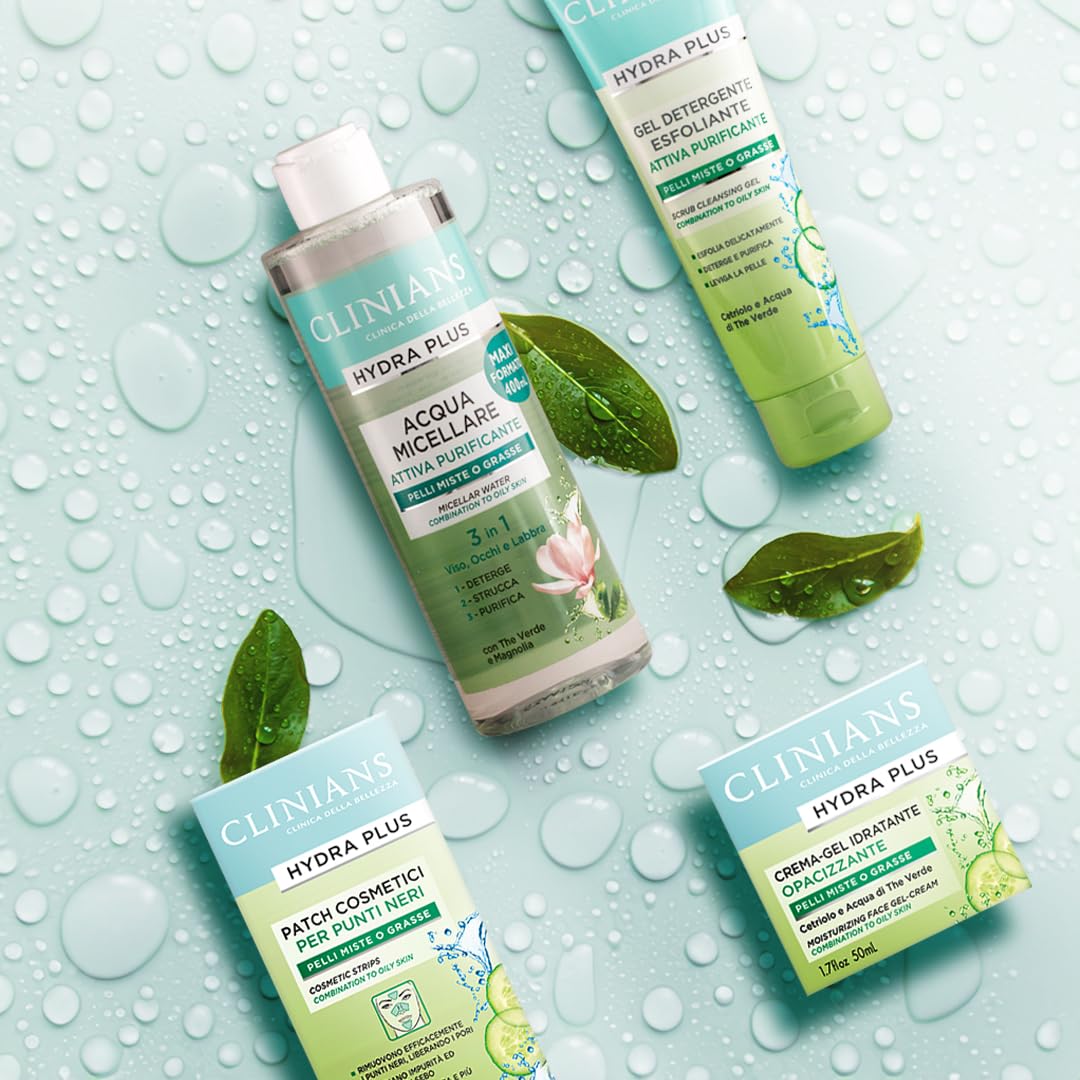 CLINIANS | Acqua Micellare Rimozione Trucco Purificante Hydra Plus Active, Dermatologicamente Testato, Deterge Delicatamente, Made in Italy, 400 ml