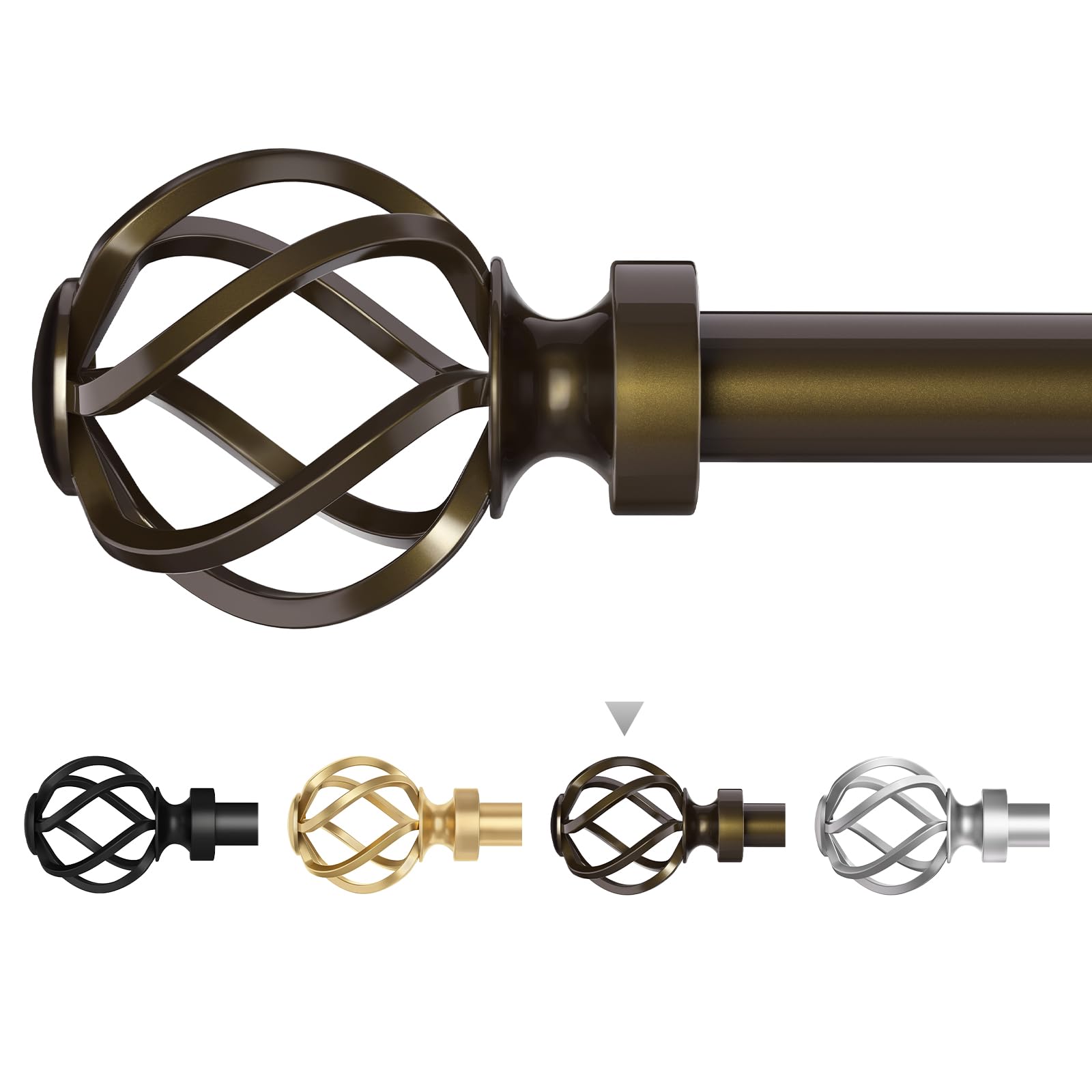 Bronze Curtain Rods For Windows 32 to 45 Inch, Adjustable Decorative Curtain Rod, 6/8" Drapery Rods With with Twisted Cage Finials (A8,Bronze,32-45")