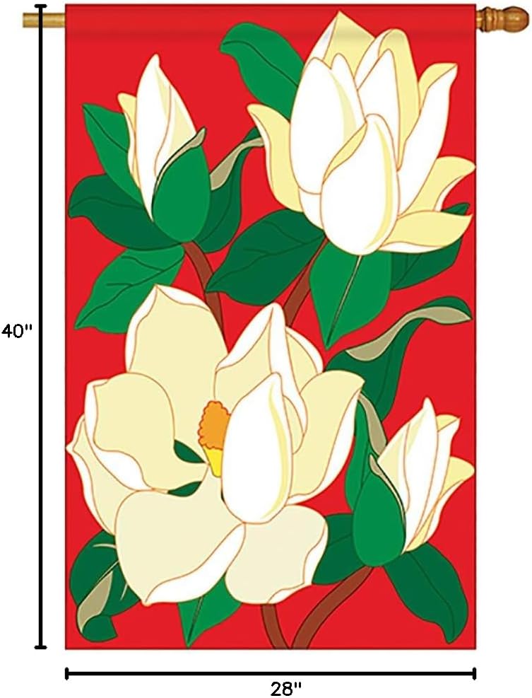 Two Group H104041-P2 Magnolia Spring Floral Applique Decorative Vertical 28" x 40" Double Sided House Flag