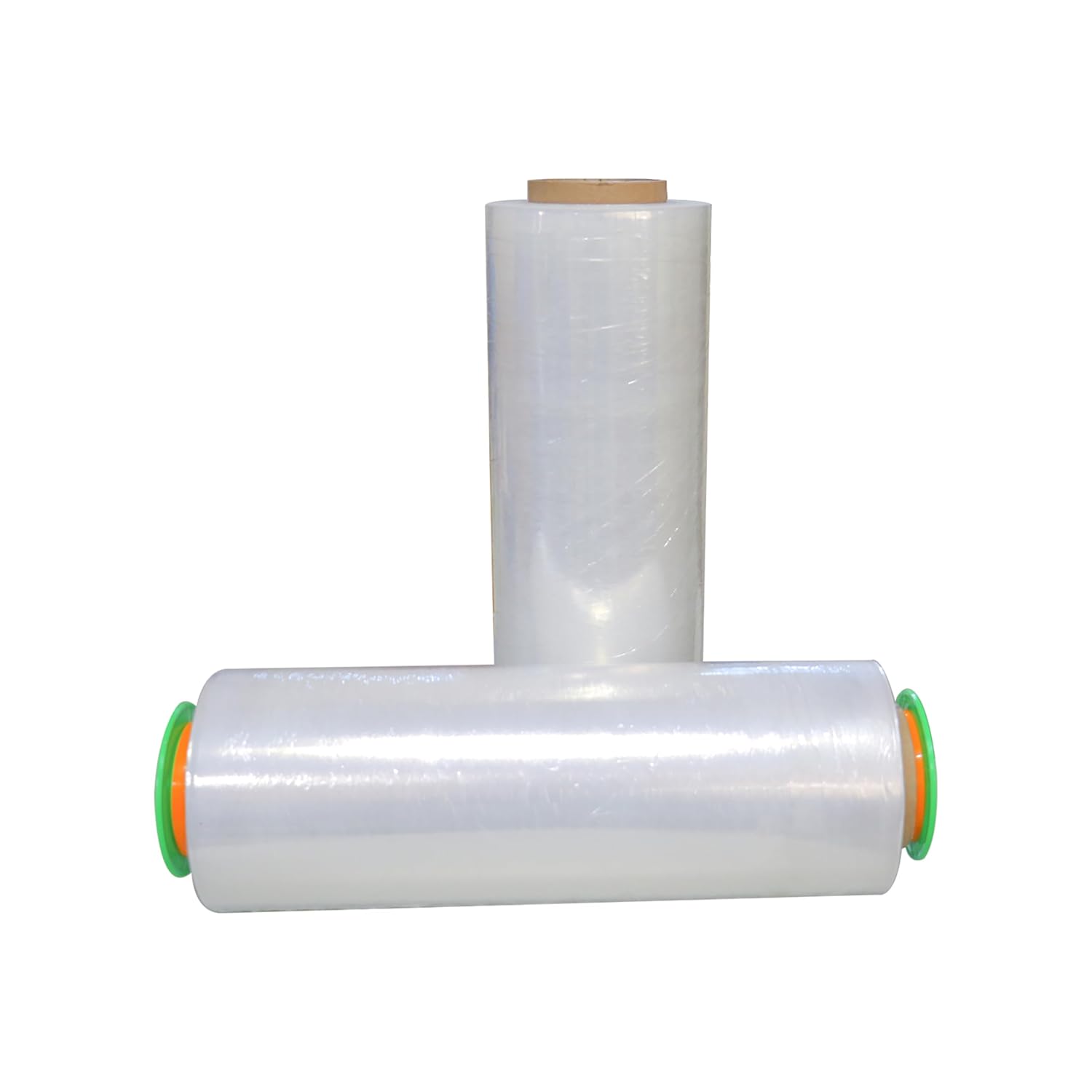 BOMEI PACK 2 Pack 1500ft Industrial Clear Stretch Wrap Film 70 Gauge 15" with 3inch Plastic Rolling Handles for Pallet Wrap, Durable Self-Adhering Packing, Moving, Heavy Duty Shrink Film