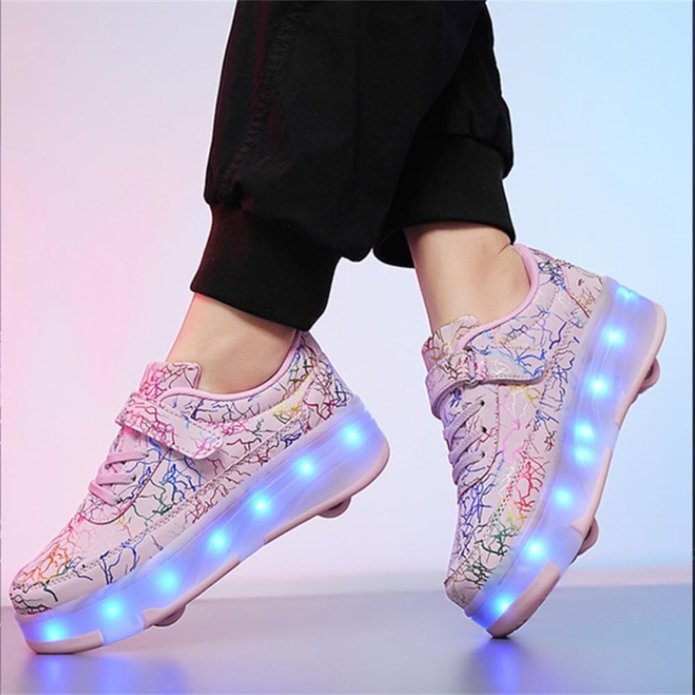 Mateju Zapatos con Ruedas para Niños y Niñas, Patines Brillantes con 4 Ruedas Retirable, Moda Zapatillas de Skateboarding 2 en 1 Zapatillas Deportivas al Aire Libre