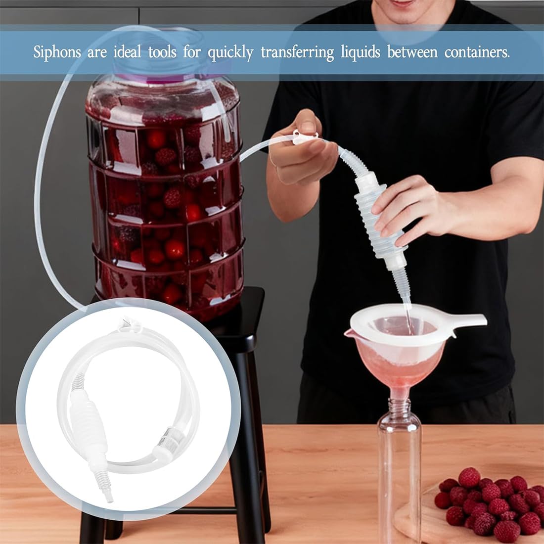 GWEOR 2m tubos de filtro de sifón manual para hacer vino, sifón, manguera de sifón, filtro de manguera de vino, cerveza, tamaño aproximado de 2 m — view 2