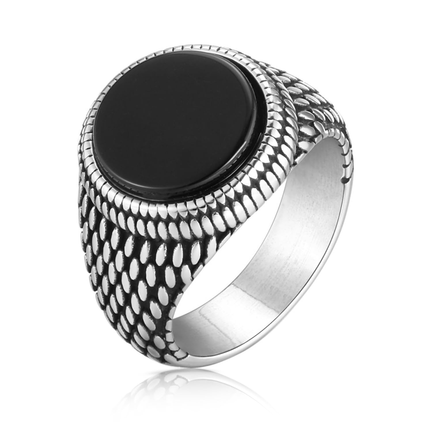 peora Silver Plated Black Stone Studded Finger Ring Stylish Fashion Jewellery Gift for Men & Boys (US 8 to 11)-picture-26