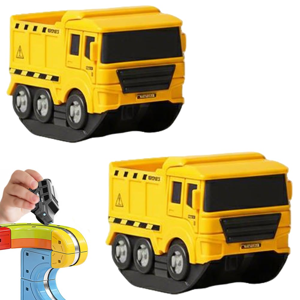 2Pcs Replacement Magnetic Electric Train Cars, USB Rechargeable Add-On Accessory for Flexible Race Tracks, Compatible with Electric Train Sets, Track & Cable Not Included (Engineering)