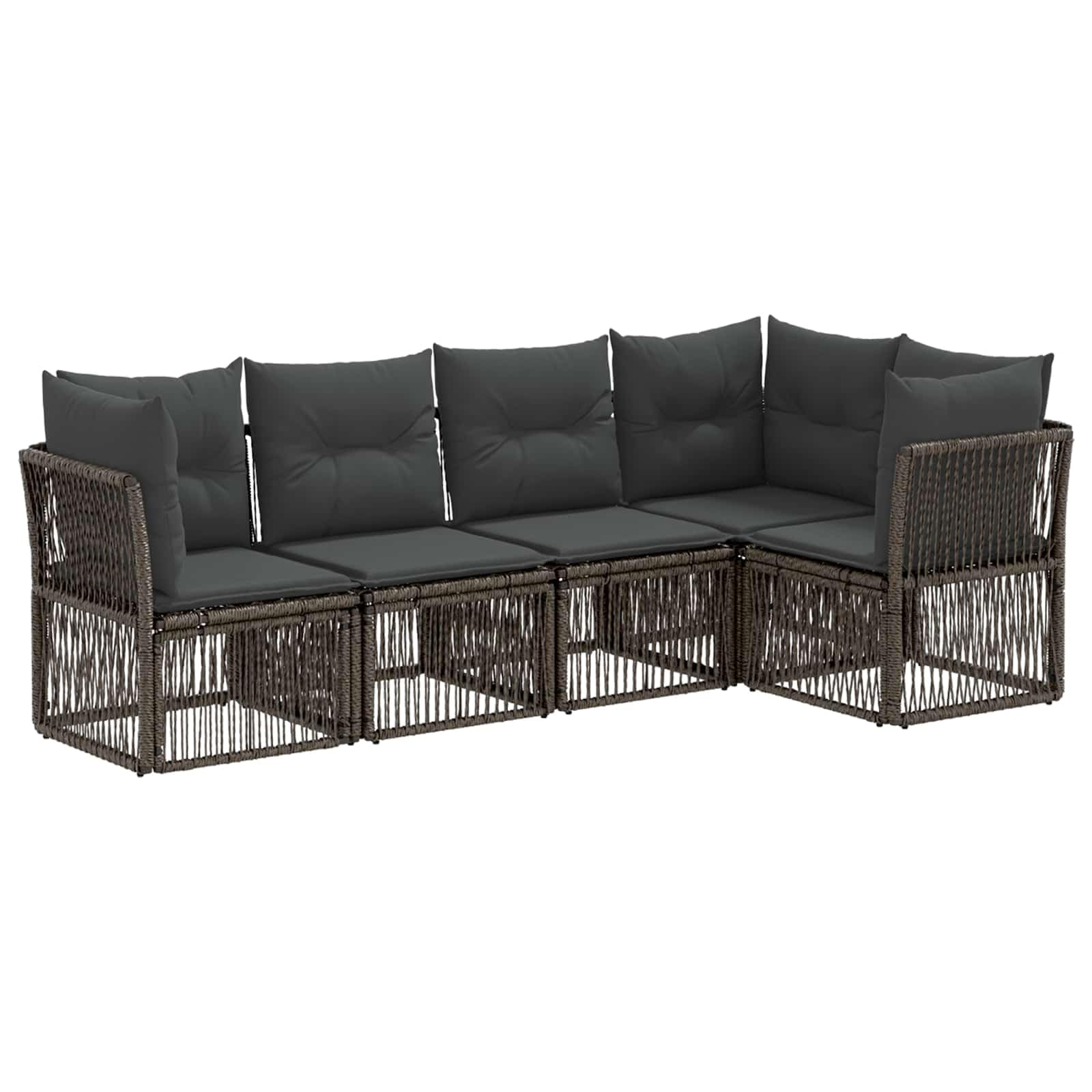 Ensemble canapé de Jardin 5 pièces Gris en polyrotin avec Structure Acier Enduit de Poudre, assises modulables pour terrasse Balcon, Coussins Inclus