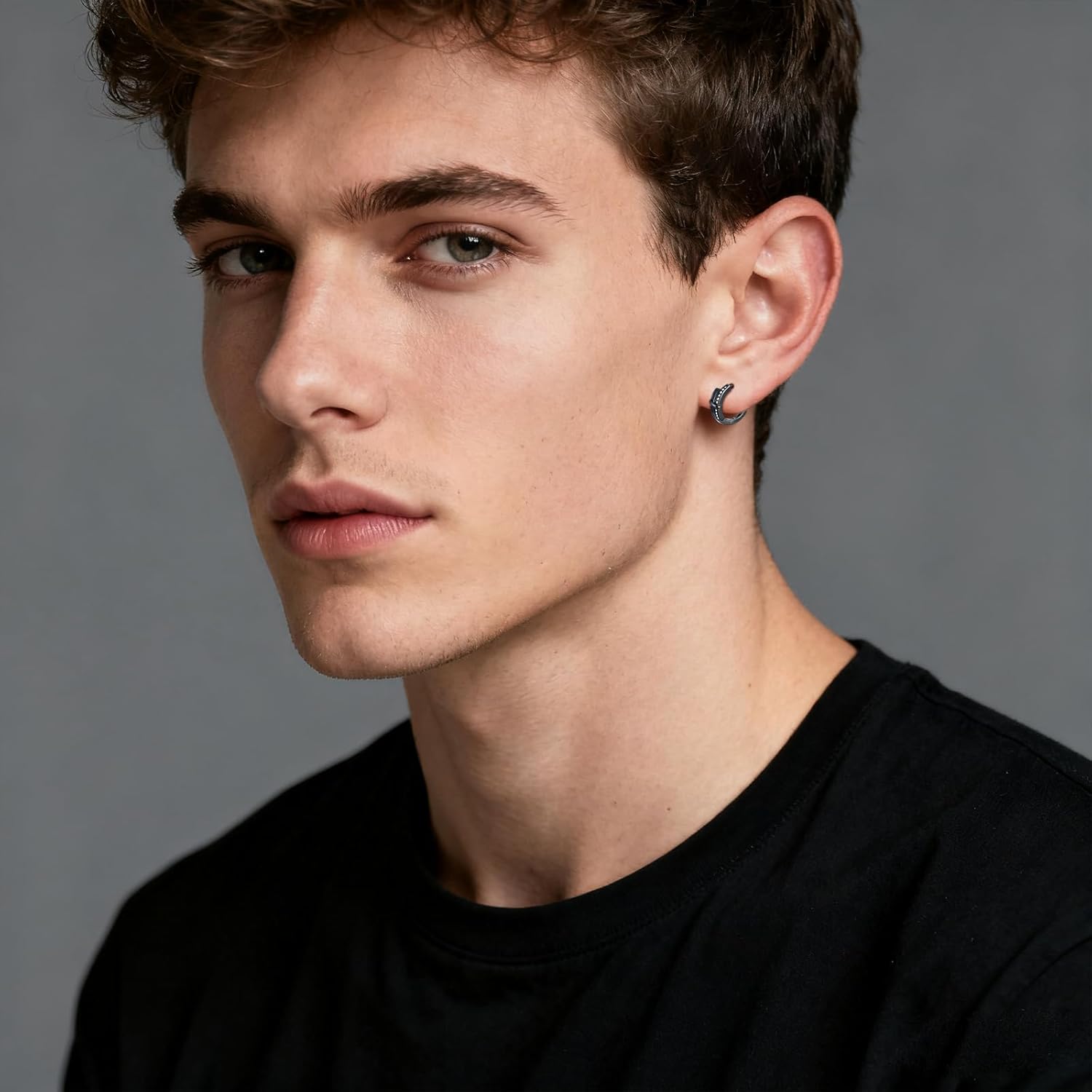 Gothic Hoop Earrings 925 Sterling Silver Black Hoop Earrings Jewelry Birthday Gifts for Men Women - Image 3