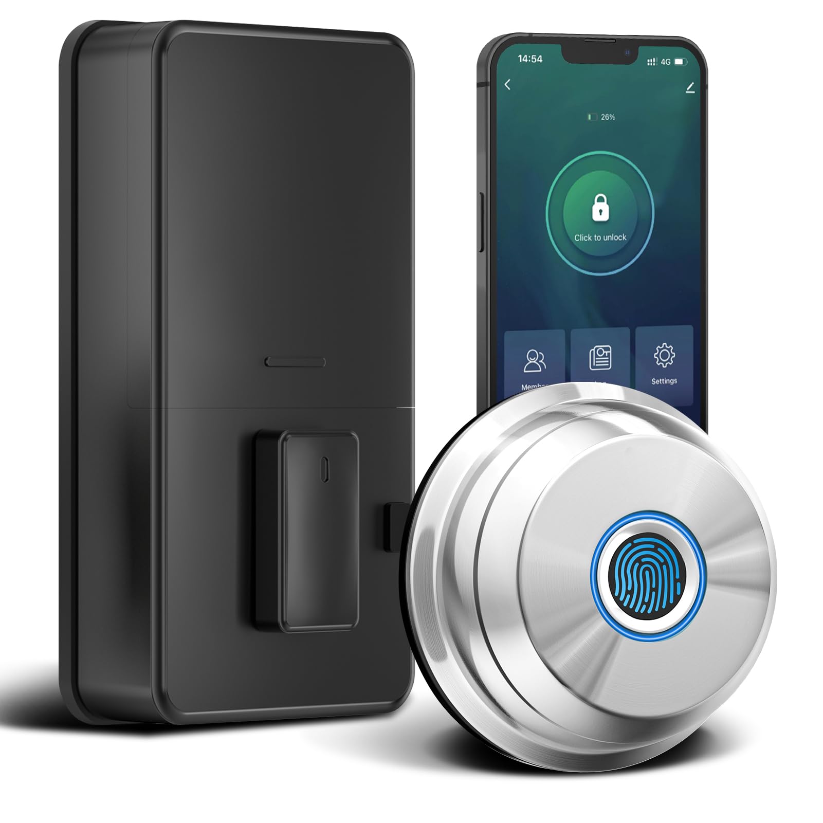 Image showing the smart deadbolt with a physical key inserted into the keyhole, demonstrating manual unlock capability.