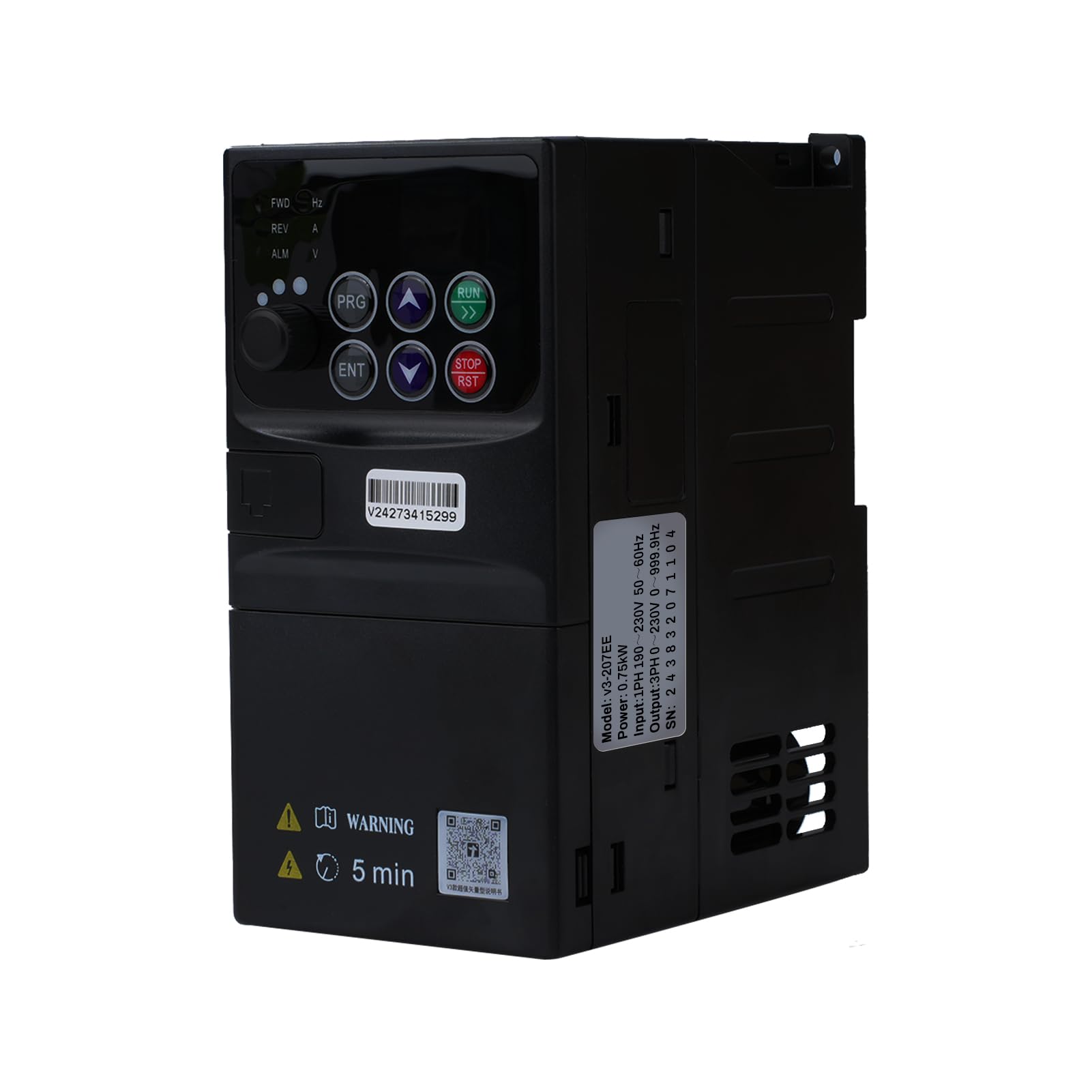 DEWIN Convertisseur de fréquence 230V, 0,75kW Convertisseur de fréquence triphasé VFD Vecteur de contrôle de vitesse Entrée monophasée 190-230V Sortie triphasée 0-230V avec câble d'extension de 1,5m(0