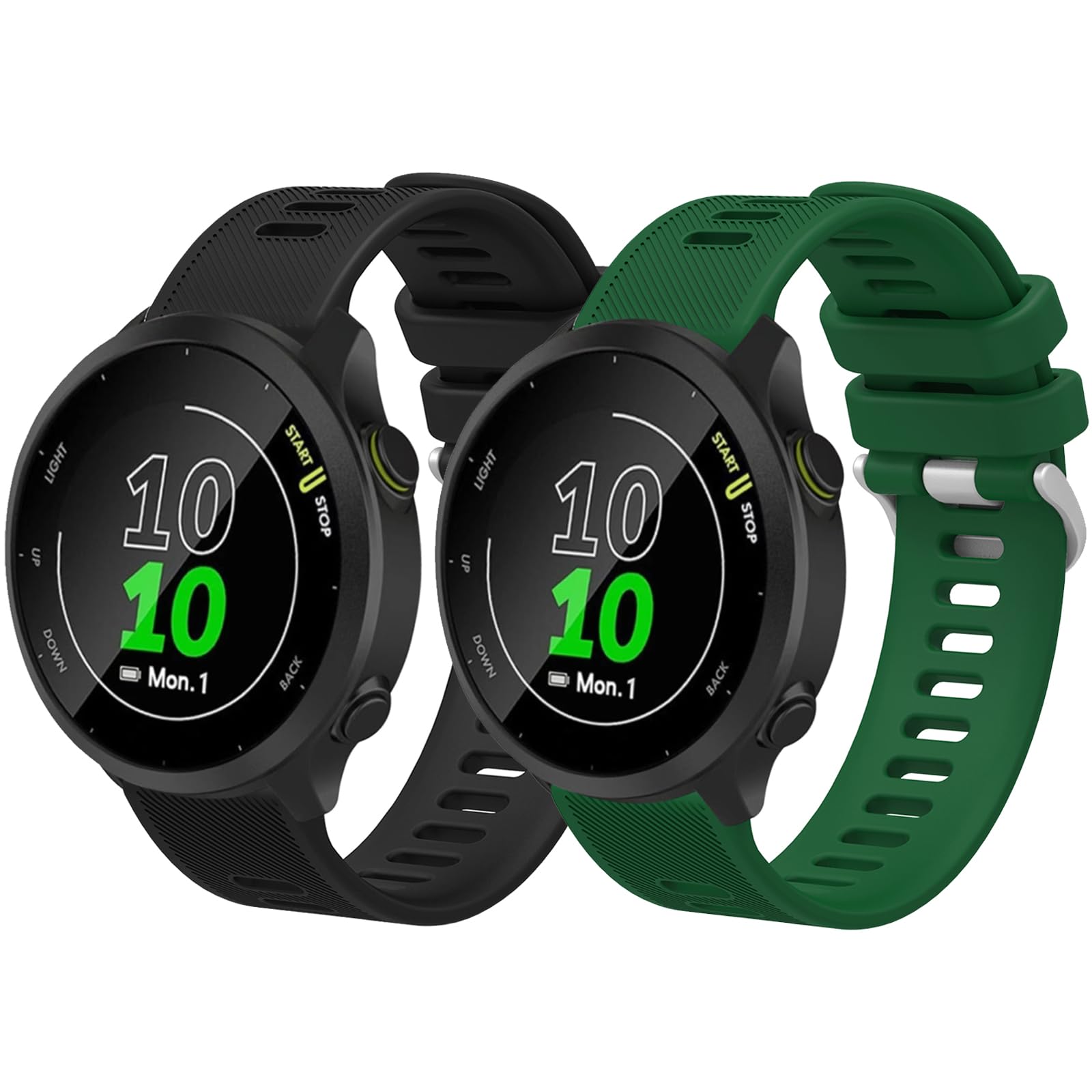 2 Pack Waterproof Straps fit for Garmin Forerunner 55/245 Strap, Classic Soft Sports Replacement Strap for Women Men (Black/Green)
