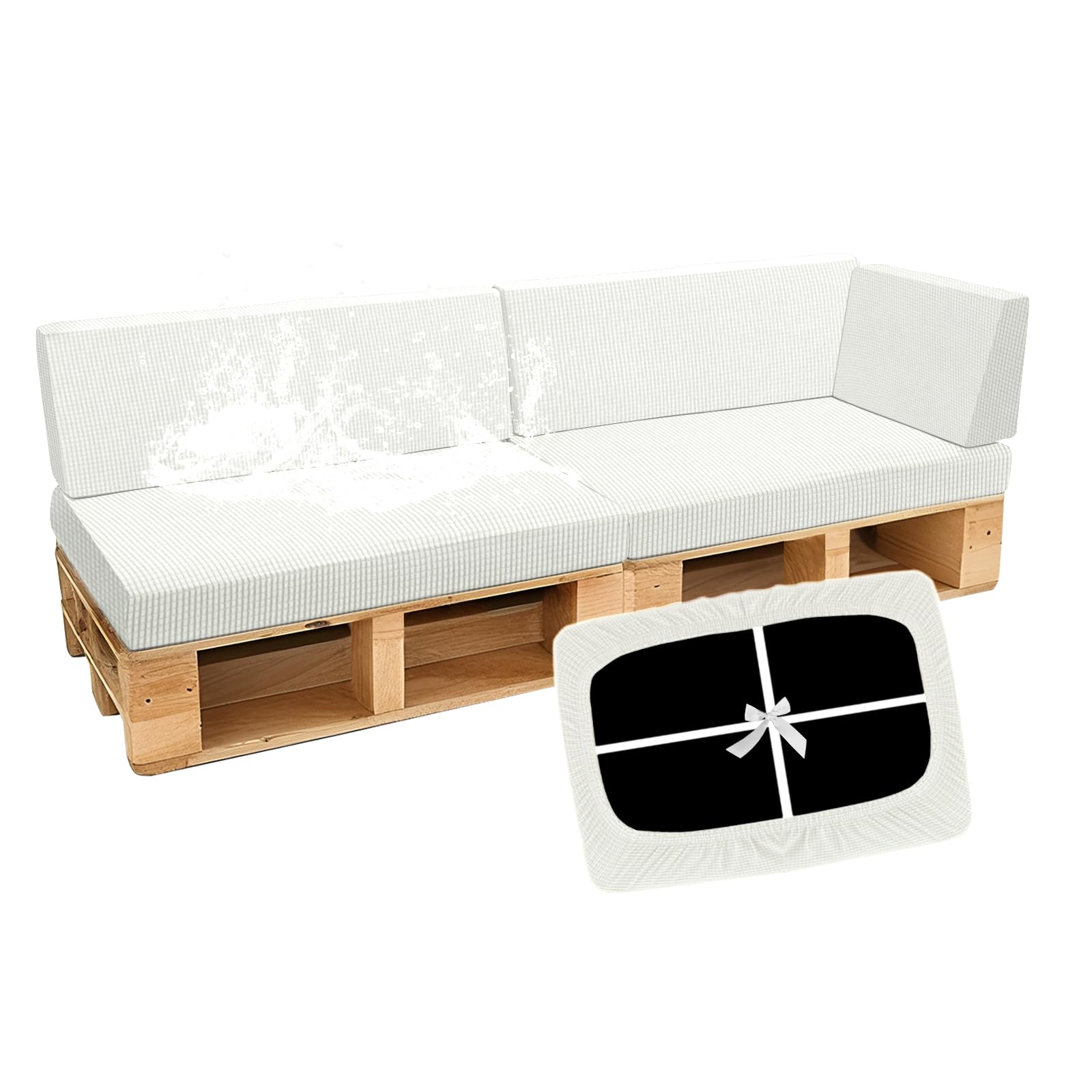 SYLC Waterproof Pallet Cushions Covers, Stretch Cover for Pallet Furniture Cushions with 4 Ties, Outdoor Corner Sofa Covers for Rattan Patio Garden Caravan (Ivory,5 PCS(2 Seats+3 Backs))
