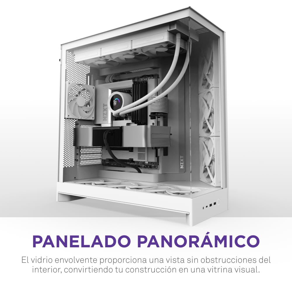 NZXT H9 Flow (2025) – Caja de PC ATX de Torre Media de Gran Flujo de Aire de Doble Cámara – Incluye 3 Ventiladores de 140 mm y 1 de 120 mm – Soporte para radiador de 420 mm – Vidrio Templado – Blanco