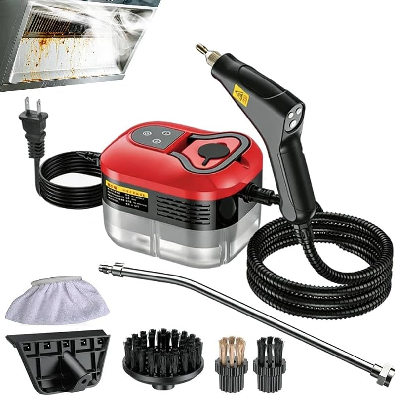 Portable Handheld Steam Cleaner: 2500W High Temperature Pressurized Steamer - Cleaning Machine with 6 levels Adjustable Steam for Multi-Surface, Kitchen, Bathroom, Furniture, Car, Windows (red)