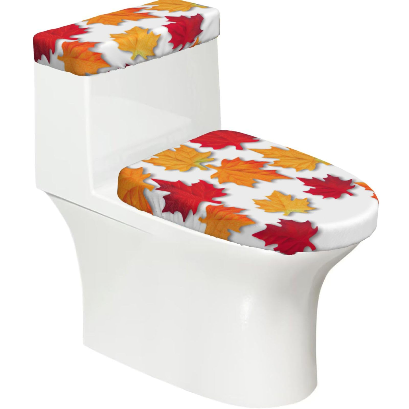 Autumn Leaves Print Bathroom Decor Toilet Lid Cover And Tank Covers, Restroom Accessories Fits Most Round