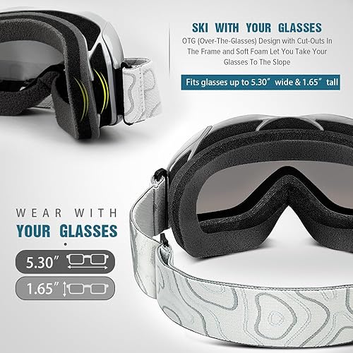 Miniatura 20 de OutdoorMaster - Gafas de esquí/snowboard para hombres, mujeres y jóvenes, 100% protección contra rayos ultravioleta, para usar sobre los anteojos