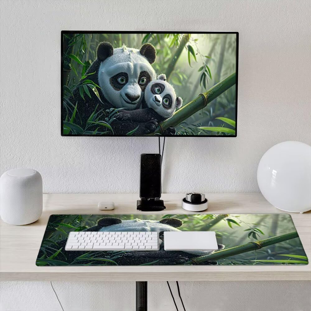 Alfombrilla Ratón XXL Alfombrilla Escritorio 1800x900mm Mouse Pad Mejora la Precisión y la Velocidad con Base de Goma Antideslizante y Bordes Cosidos Duradera Cómoda, Juegos (Bambú Panda) xR8-866