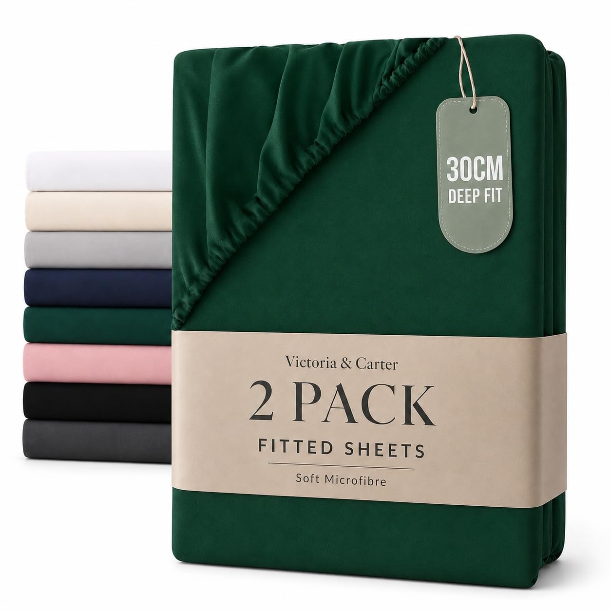 2 Pack Single Fitted Sheet (30cm) - Ultra Soft Microfibre Bed Sheets, Wrinkle-Resistant, Elasticated Corners, Shrink and Fade Resistant, Easy Care for Single Beds (Emerald Green) — image 1