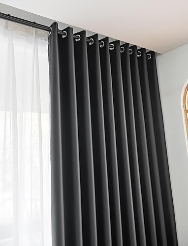 Miniatura 4 de Cortinas opacas negras de 63 pulgadas de largo, juego de 2 paneles con ojales, cortinas opacas con ojales, reducción de ruido, suaves y rectas para