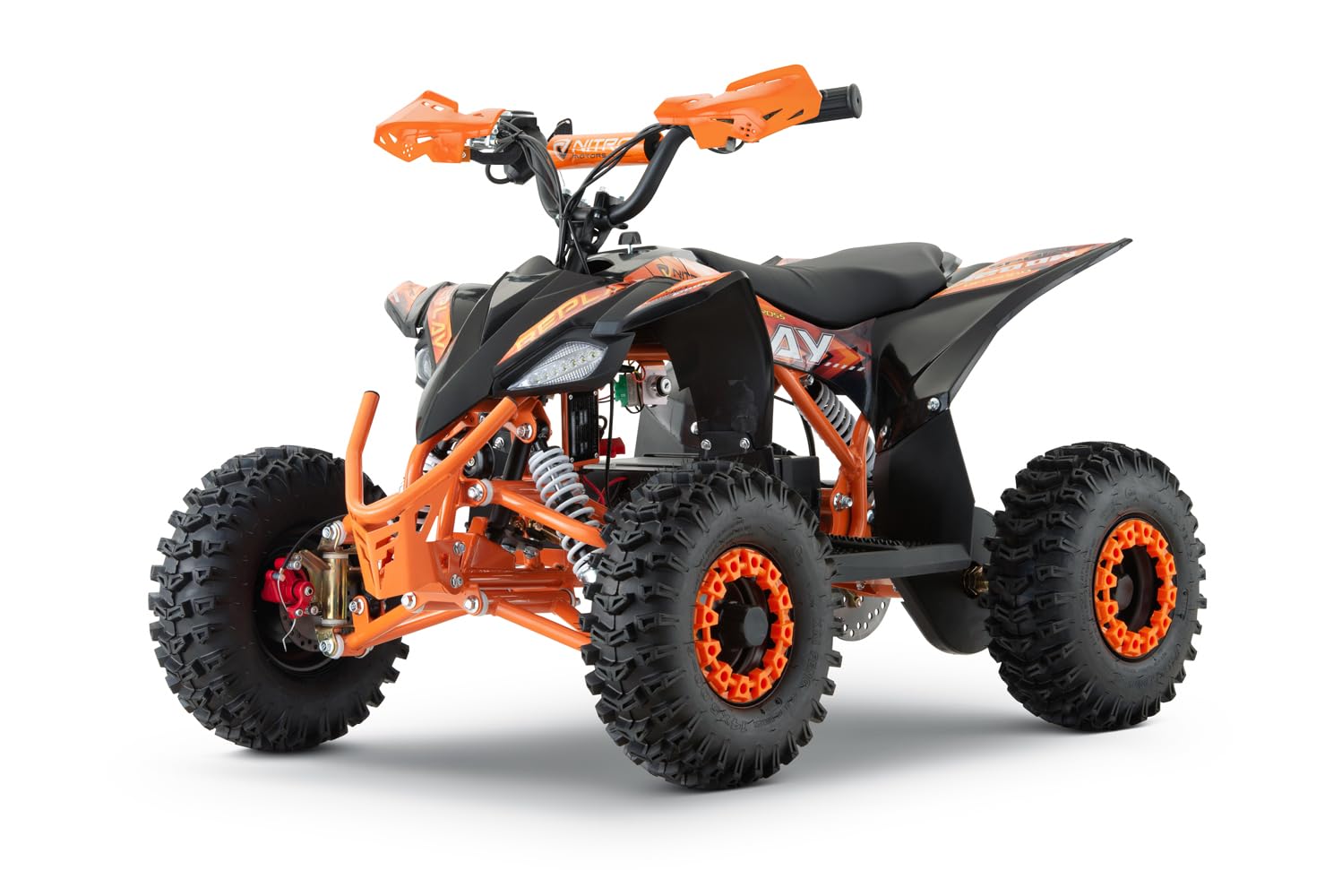 Replay 1200W 48V Elektro Kinderquad 6 Zoll Snowy Tire XL LED Drossel Hupe Handprotektoren (Orange)