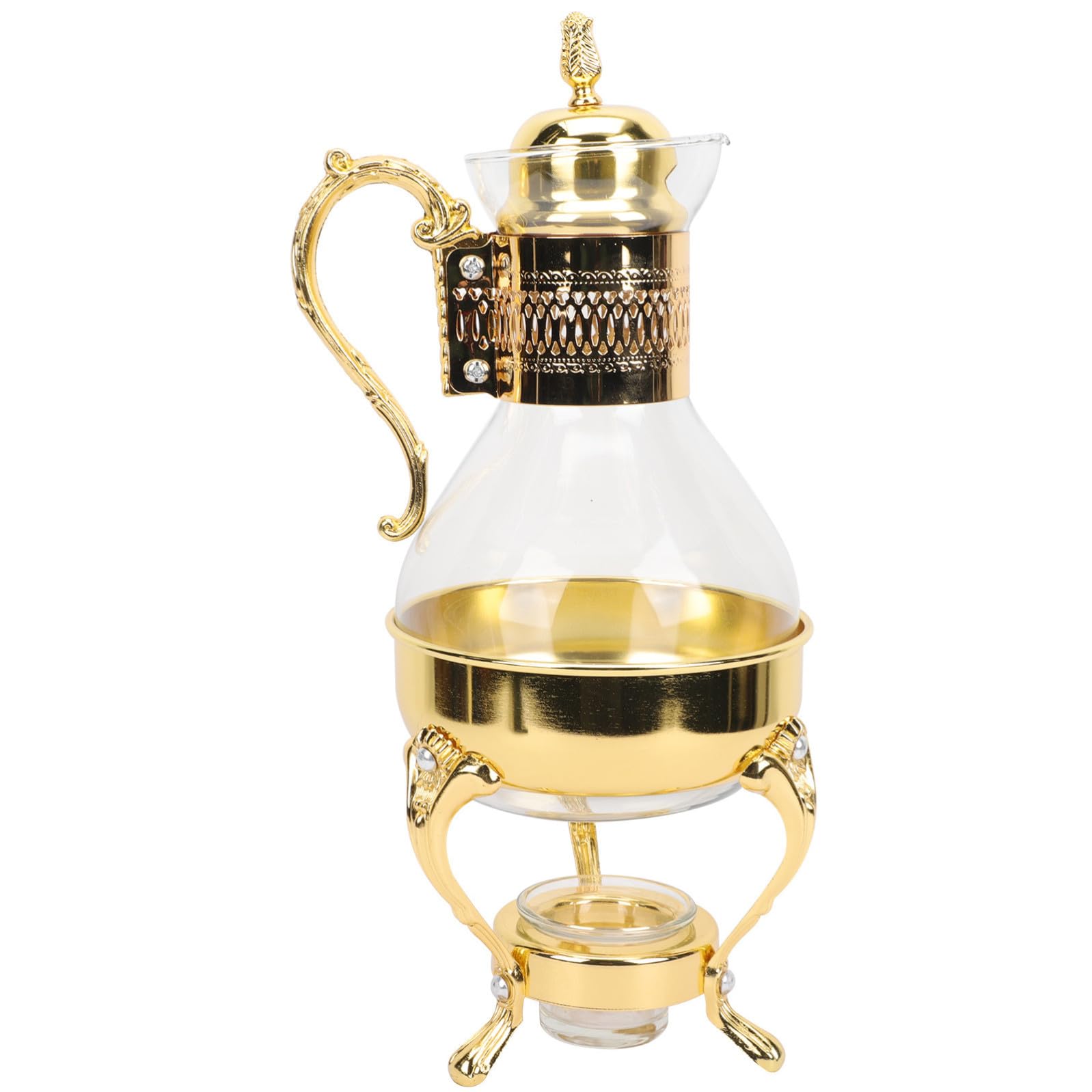 STOBAZA Bollitore in Vetro Europeo per Caffè e Tè Teiera da Pomeriggio in Vetro e Lega di Zinco Design Elegante con Manico Ergonomico Resistente e Sicuro Oro