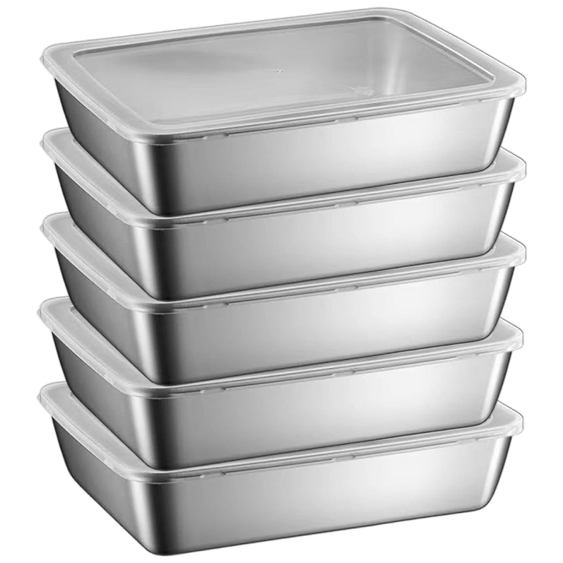 5pcs Edelstahl -Lebensmittelbehälter, stapelbare Lebensmittelablagerungsbox mit Plastikdeckel, Fleischküste für Kühlschrank oder Picknick, Grillparty, Büro Mittagessen, Küchenspeicherorganisation
