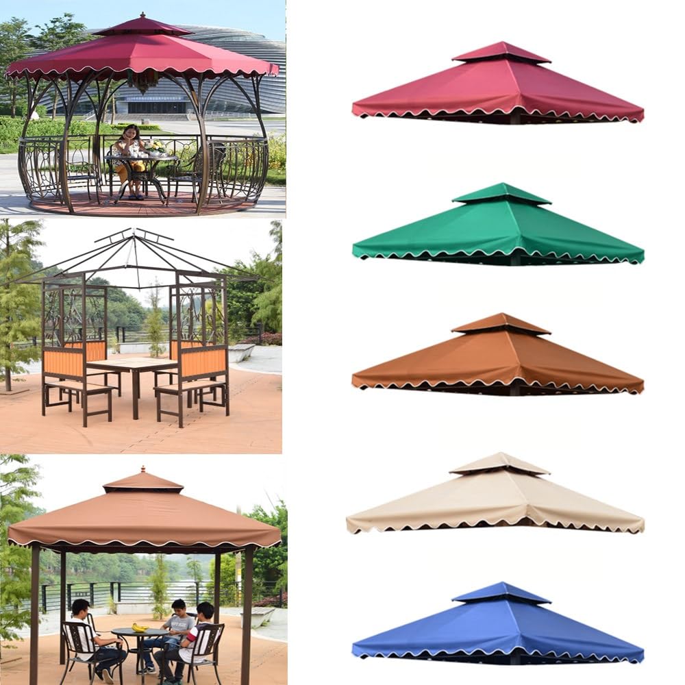 Telo di Ricambio per Ombrellone da Gazebo Copertura di Ricambio in Tessuto Tetto del Baldacchino Impermeabile A Due Livelli(Coffee,350cm/11.4ft)