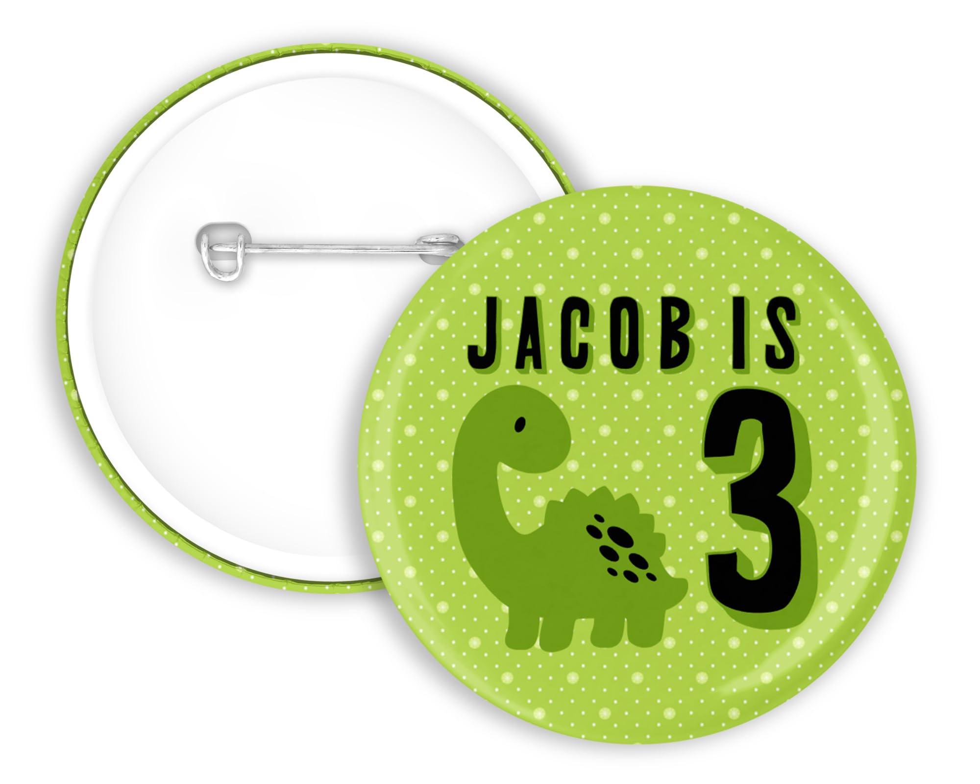 Personalised Dinosaur Birthday Badge for Kids – Dino Party Badge for Boys & Girls – Colourful Happy Birthday Pin for Child – Jurassic Themed Party Accessory