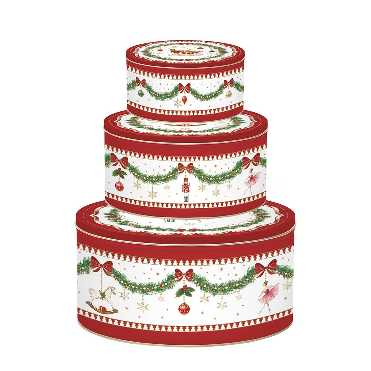 Boîtes de Noël en étain EASY LIFE (lot de 3) : boîtes rondes encastrées vintage pour biscuits