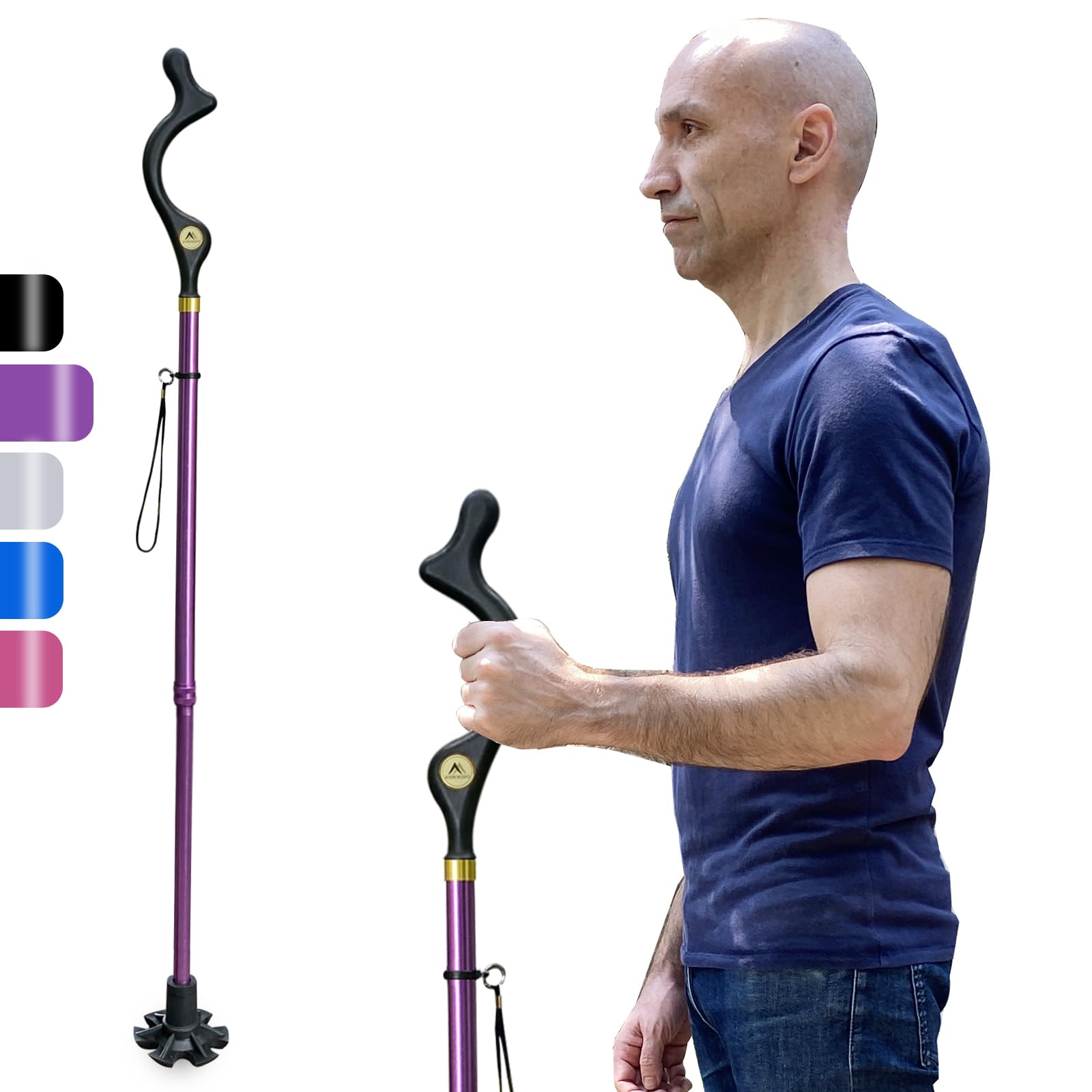 Walking Cane Foldable for Men & Women Seniors for Balance,Self Standing Folding Cane,Height Adjustable Anti-Slip Lightweight Alloy Walking Stick Collapsable for Travel Mobility Aid