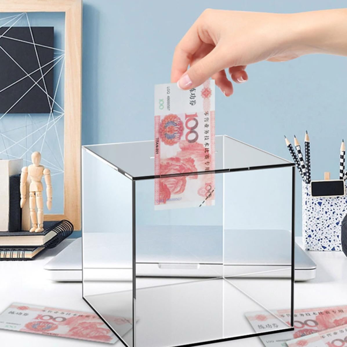 Tirelire en Acrylique Transparente pour Garçon et Filles, Lot de 2 Cubes Éducatifs et Adorables, pour Bureau ou Salon, Encourage à Économiser L'argenté Facilement