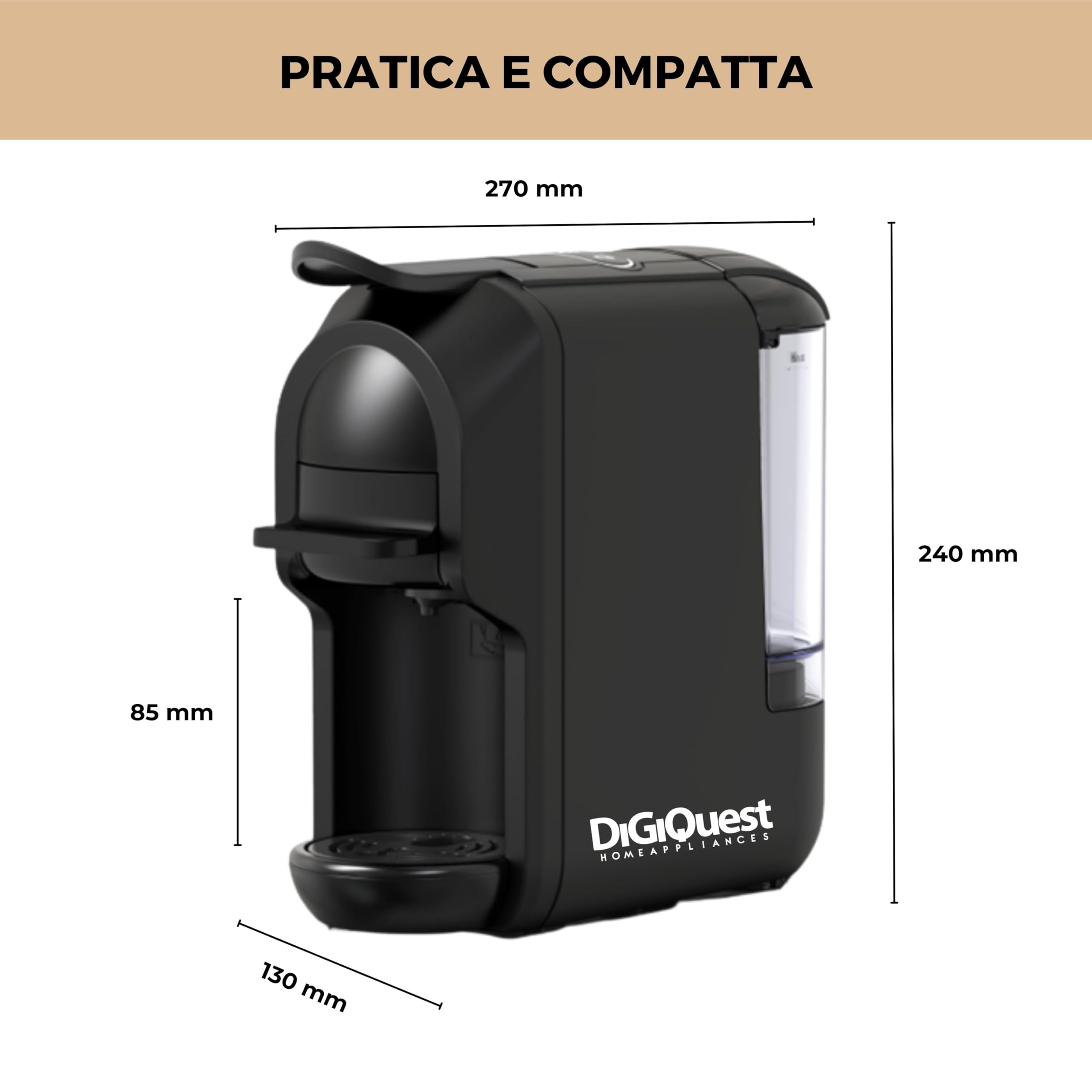 DIGIQUEST Macchina da caffè Multicompatibile COFFY | Modulo per capsule Lavazza Blue® Incluso | Caffè corto e lungo | Potenza 1450 W| 0,6 Litri | 19 Bar | Adatta ai gusti di tutti